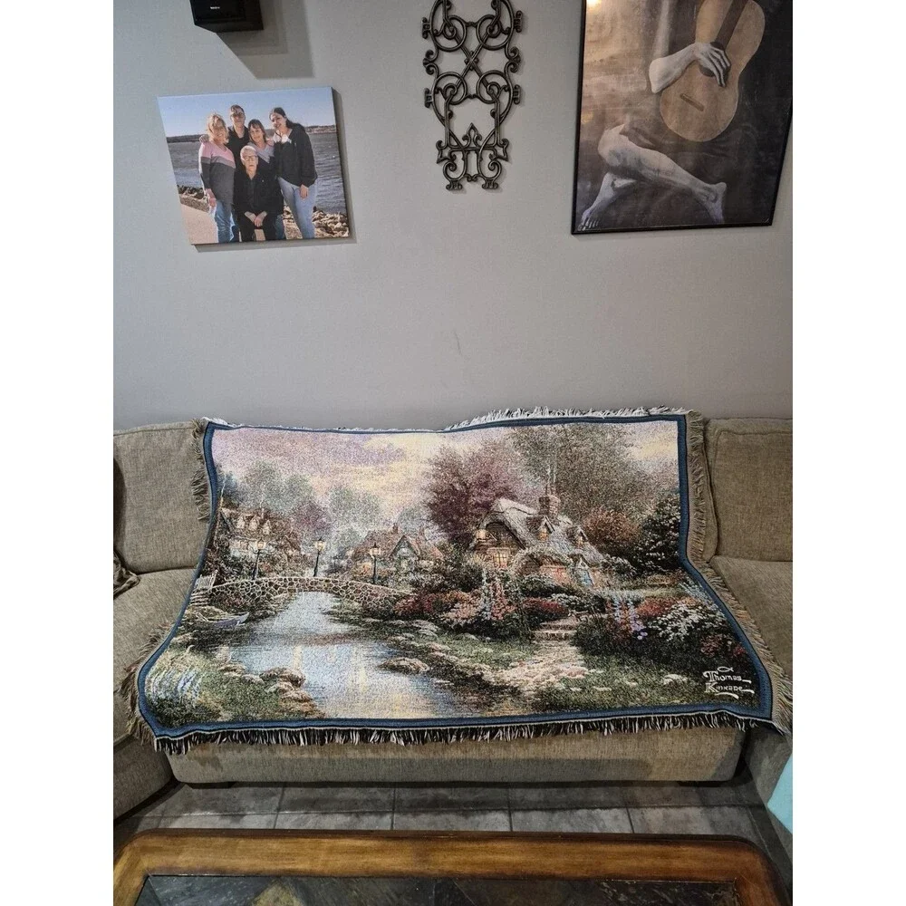 Vintage THOMAS KINKADE PAINTER OF LIGHT AFGHAN TAPESTRY THROW 66